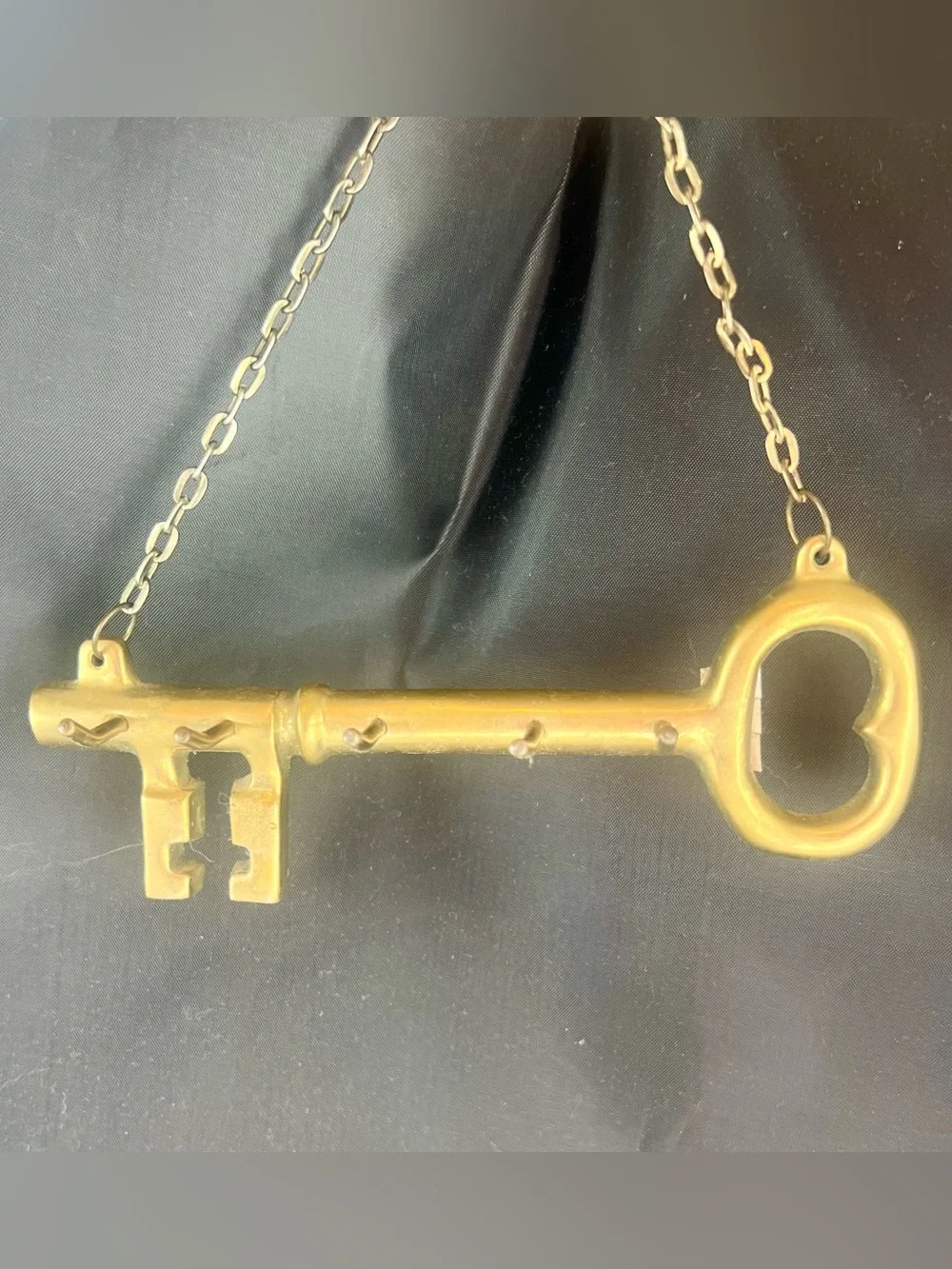 VTG Solid Brass Oversized Key-Shaped Wall Hanging 5 Hooks Keys Holder 6” MCM